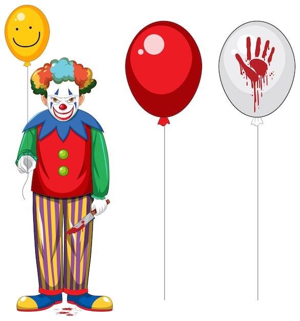 Free Vector scary clown holding balloon on white background