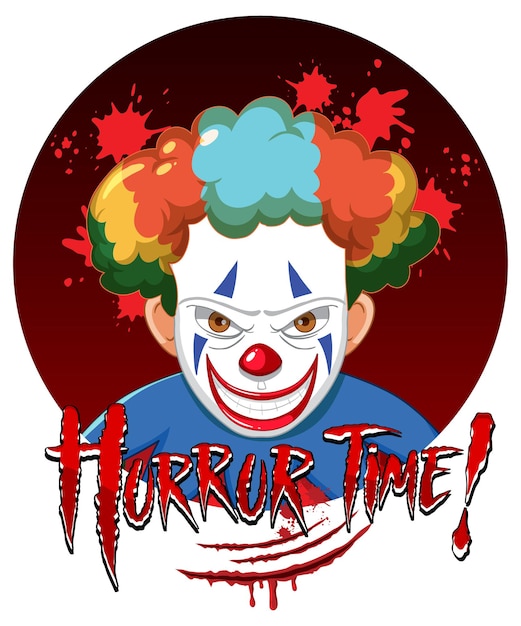 Free Vector scary creepy clown face with horror time logo