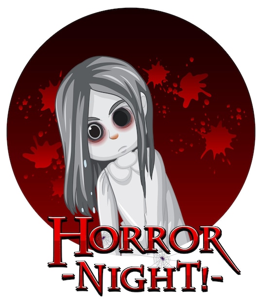 Scary ghost girl with horror night logo