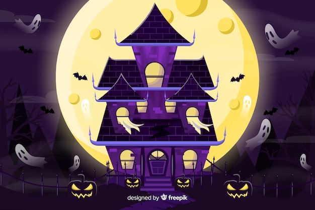 Scary halloween background with haunted house