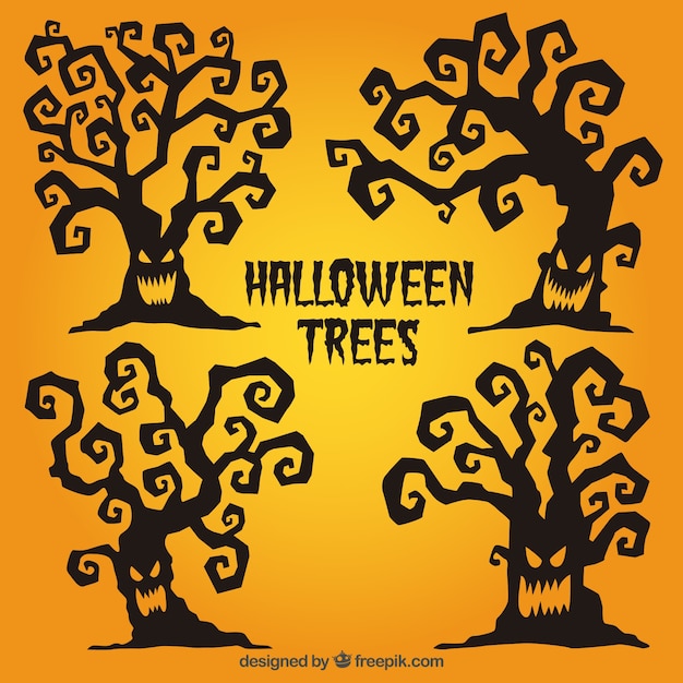 Free Vector scary halloween trees