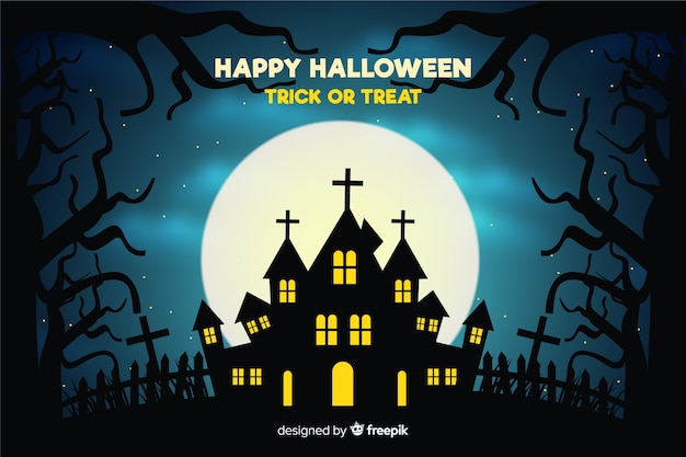 Free Vector scary haunted house and full moon background