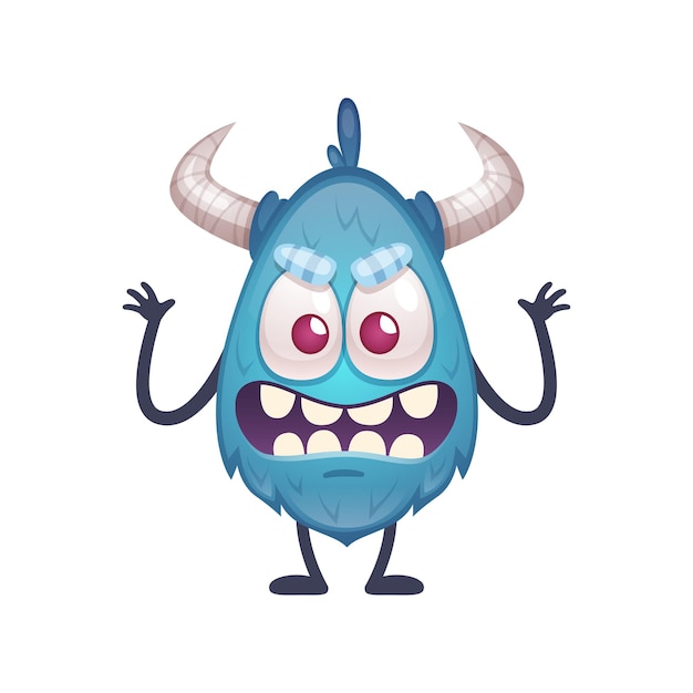 Scary little blue monster cartoon  illustration