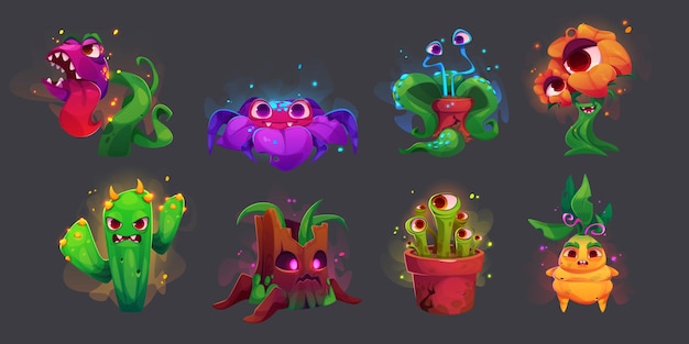 Free Vector scary monster plants fantasy alien flower vector