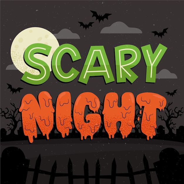 Scary night lettering with bats