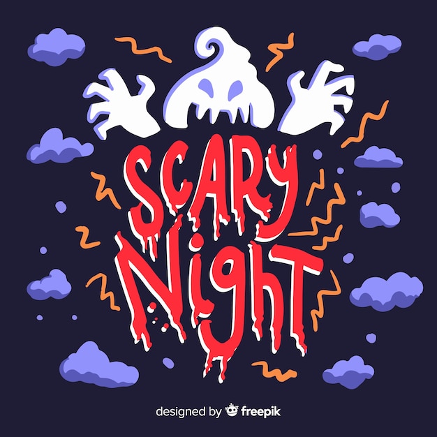 Free vector scary night lettering with big white ghost