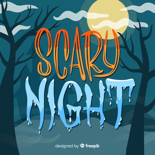 Free vector scary night lettering with full moon