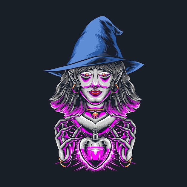 Free vector scary witch with potion illustration