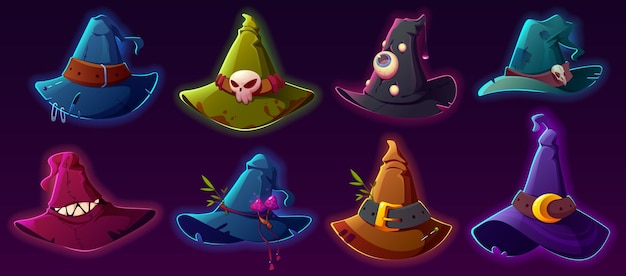 Free Vector scary witch and wizard hats for halloween costume