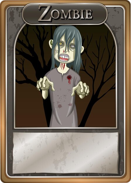 Scary zombie character game card template