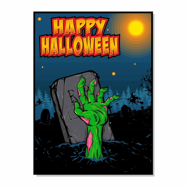 Scary zombie hand poster halloween