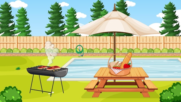 Free Vector scene of backyard with a fence