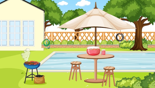 Free Vector scene of backyard with a fence