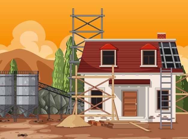 Free Vector scene of building construction site