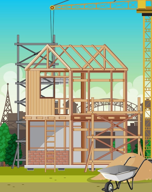 Free Vector scene of building construction site