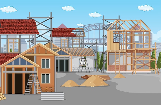 Free vector scene of building construction site