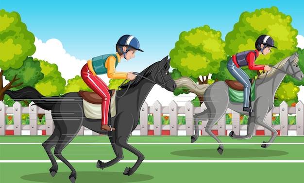 Free Vector a scene of horse racer at racecourse