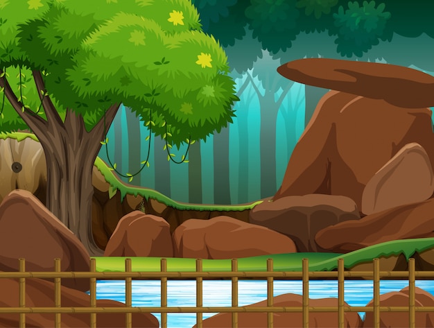 Free Vector  scene of park with wooden fence