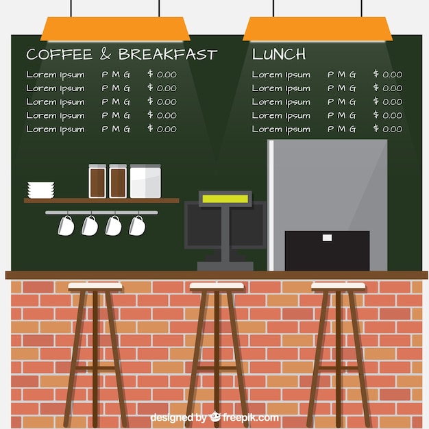 Free Vector scene restaurant with a menu on the wall