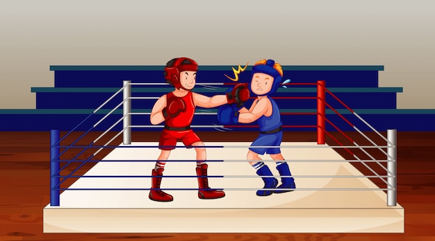 Free vector scene with boxer fighting in the ring