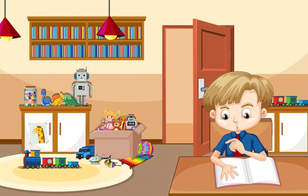 Scene with boy doing homework at home