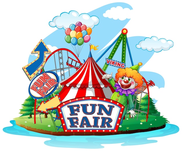 Free Vector scene with clown in the fun fair on white background