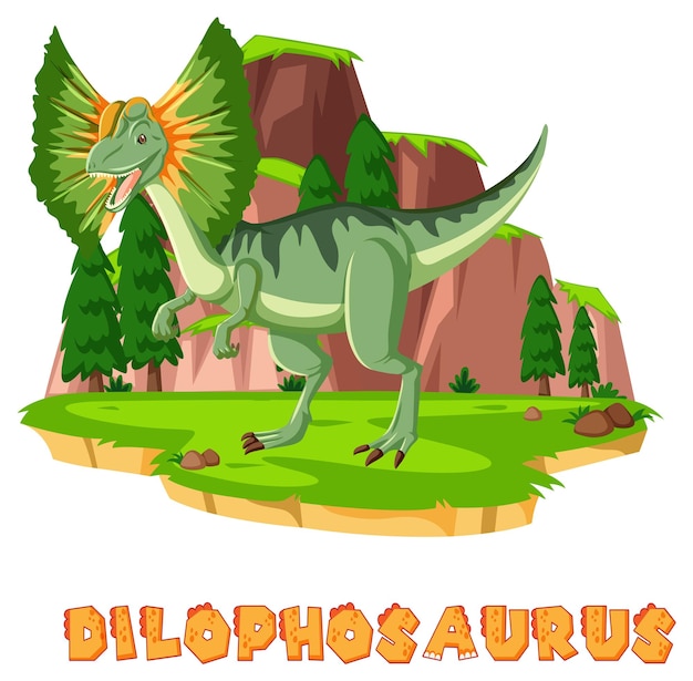 Free Vector scene with dinosaurs dilophosaurus on island