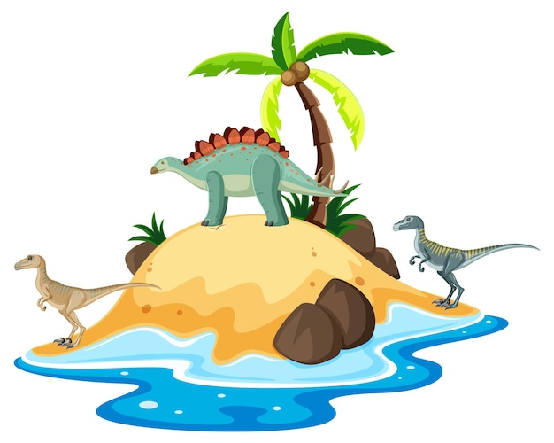 Scene with dinosaurs on island