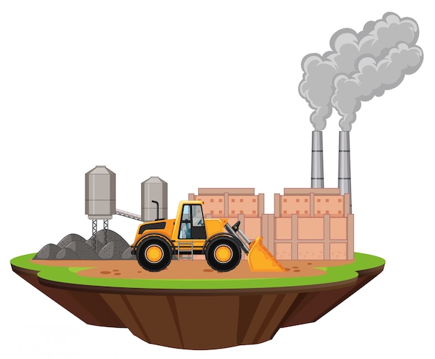 Free vector scene with factory buildings and bulldozer on the site