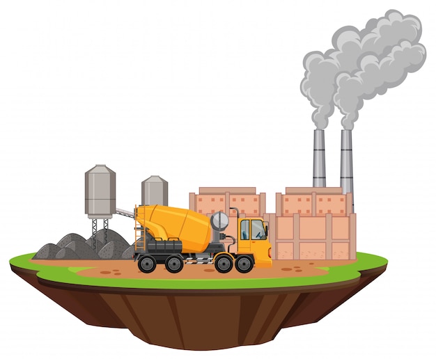 Free vector scene with factory buildings and cement mixer