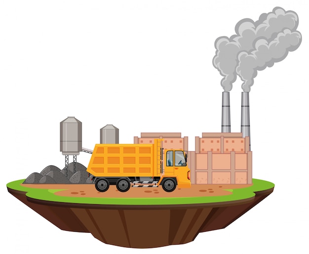 Free vector scene with factory buildings and dump truck on the site