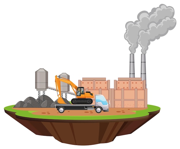 Free vector scene with factory buildings and excavator on the site