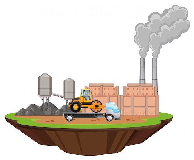 Free vector scene with factory buildings and trucks on the site