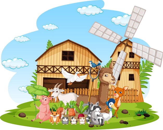 Scene with farm animals in the farm