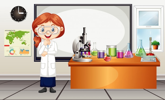 Free Vector scene with female scientist working in the lab