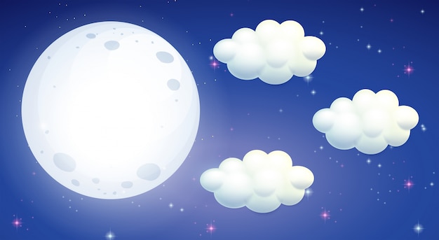 Free vector scene with full moon and clouds