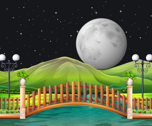 Free Vector scene with fullmoon and park