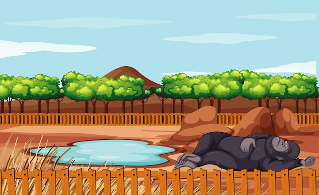 Free Vector scene with gorilla sleeping on the ground