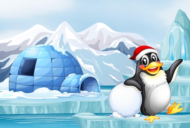 Scene with happy penguin