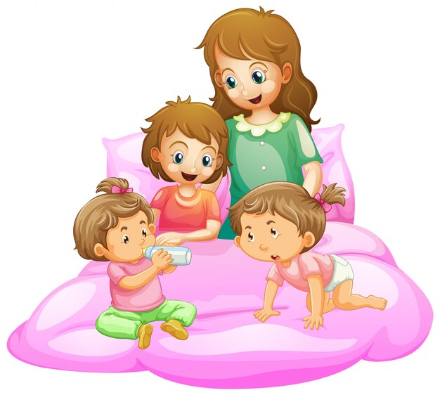 Scene with mother and kids getting ready for bed