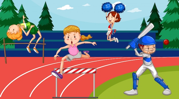 Scene with people doing track and field sports