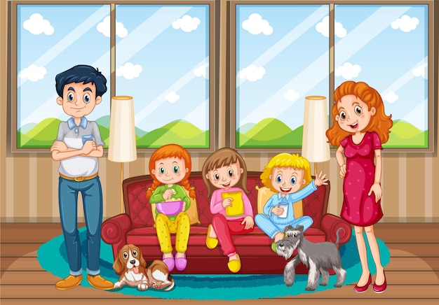 Free vector scene with people in family relaxing at home