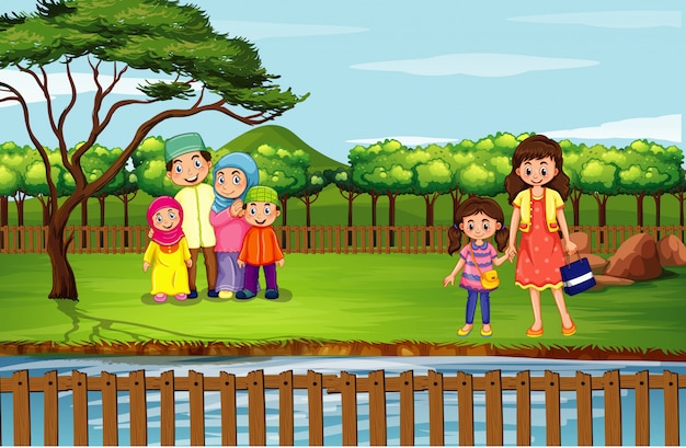 Free Vector scene with people in the park