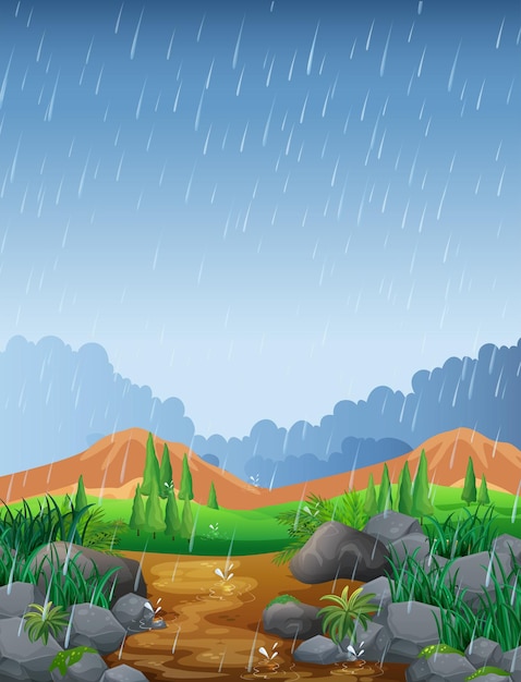 Scene with rainfall in the field