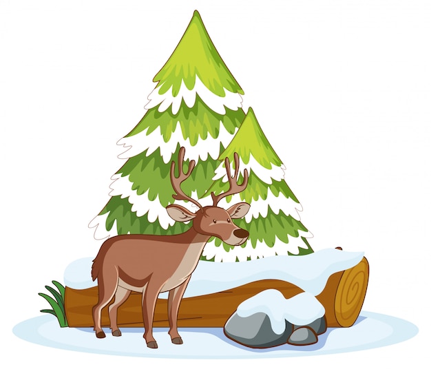 Free vector scene with reindeer in snow