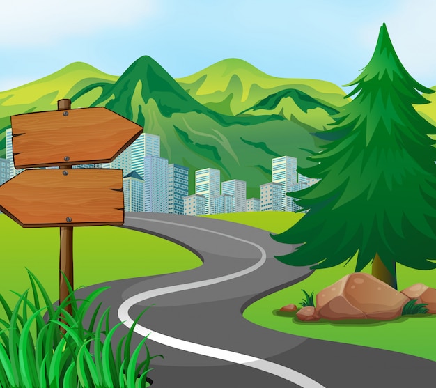 Free vector scene with road to the city