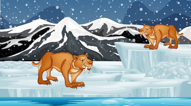 Free Vector scene with sabertooth on ice