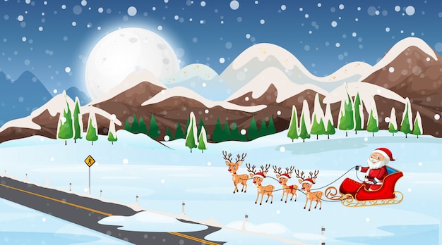 Free vector scene with santa on the sleigh