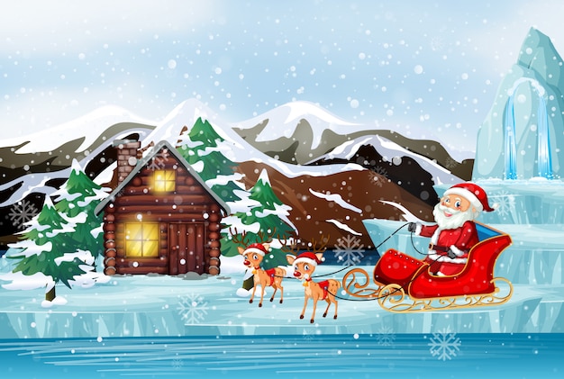 Free Vector scene with santa on sleigh