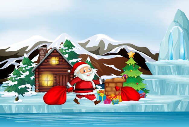 Scene with santa in winter